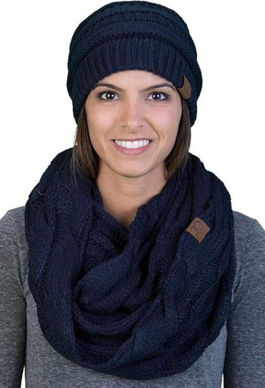 8749 Matching 2 Pack Regular Slouchy Beanie Hat Matching Scarf Set Bundle